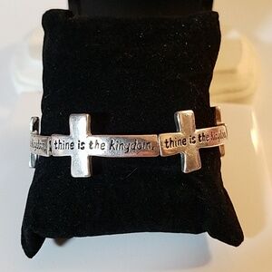 Thine is The Kingdom Cross Silver Tone Stretch Bracelet 8"